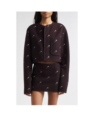 Rier Walker Floral Embroidered Wool Utility Jacket - Black