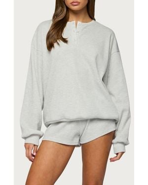 Edikted Baila Waffle Knit Henley - Gray