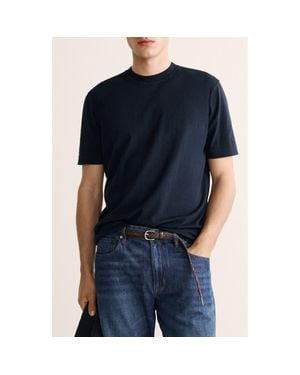 Mango Cotton & Silk T-Shirt - Blue