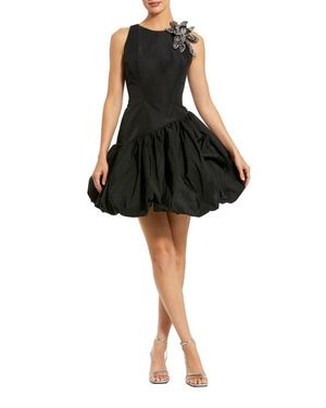 Mac Duggal Bubble Hem Mini Dress With Hand Beaded Flower - Black