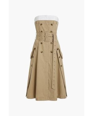 Modenaire Strapless Trench Double Belt Detail Midi Dress - Natural
