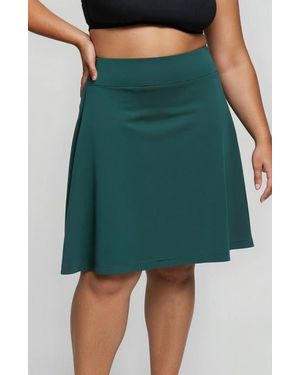 Calypsa Plus Size Knee Length Swim Skort With Bike Shorts - Green