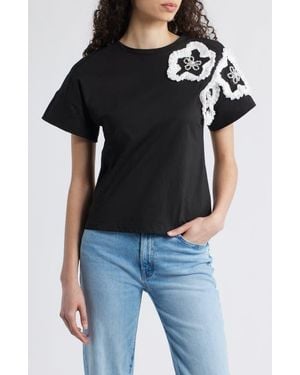 NIKKI LUND Celine Flower Appliqué Top - Black