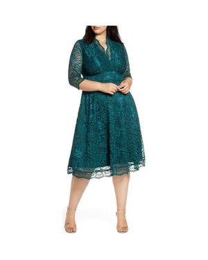 Kiyonna Mademoiselle Lace A-Line Dress - Green