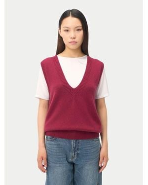 GOBI Mongolian Cashmere Relaxed V-Neck Cashmere Vest - Red
