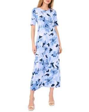 Vince Camuto Floral Crewneck Maxi Dress - Blue