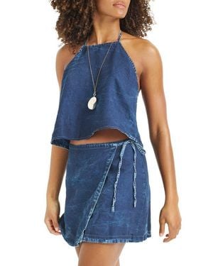 Vitamin A Hana Halter Organic Cotton & Linen Denim Cover-Up Top - Blue