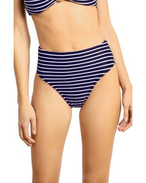 Robin Piccone Parker Stripe High Waist Rib Bikini Bottoms - Blue