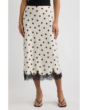 Open Edit Lace Trim Satin Midi Skirt - Multicolor