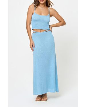 LSPACE Last Light Sequin Cover-Up Maxi Sweater Skirt - Blue
