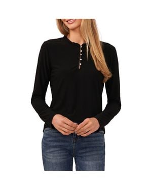 Cece Ruffle Trim Knit Henley - Black