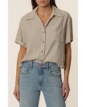 Kut From The Kloth Aida Linen Blend Short Sleeve Button-Up Top - Blue