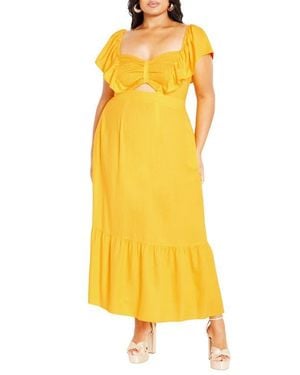 City Chic Alora Flutter Sleeve Cutout Maxi Dress - Yellow