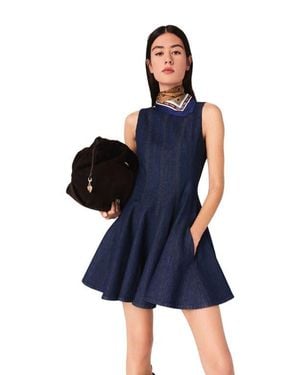 Maje Mini Denim Dress With Ruffles - Blue