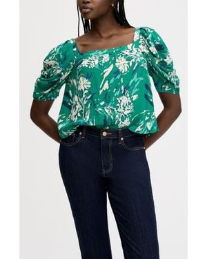 Sam Edelman Square Neck Puff Sleeve Shirt - Blue