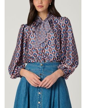 Shoshanna Rye Paulo Geo Print Top - Blue