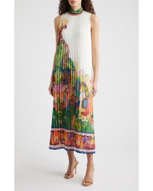 Tahari The Reilley Placed Paisley Pleated Dress - Multicolor