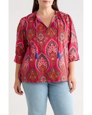 Sugarlips Azura Paisley Irina Split Neck Top - Red