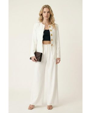 Modenaire Tailored Button Front Jacket And Wide Leg Pants Set - Natural