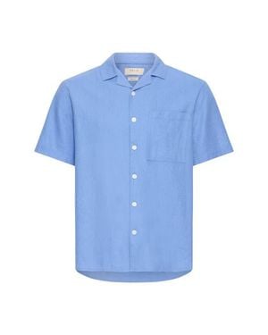 Solid Allan Solid Linen Blend Camp Shirt - Blue