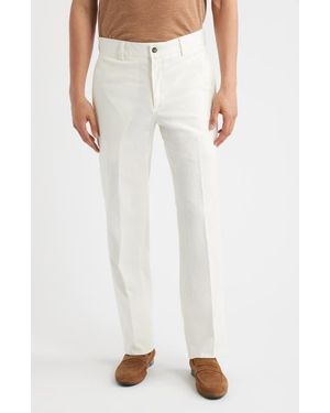 Berle Pleated Cotton & Linen Straight Leg Pants - White