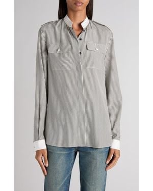 Tom Ford Stripe Silk Crêpe De Chine Military Button-Up Shirt - Gray