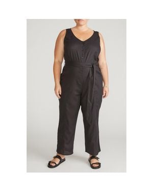 UNIVERSAL STANDARD Sleeveless Tie Waist Linen Jumpsuit - Black