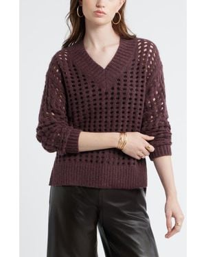Treasure & Bond Mesh Stitch V-Neck Sweater - Multicolor