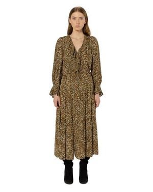 Gerard Darel Lyza Ruffled V-Neck Midi Dress - Metallic