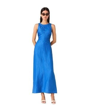 Maje Backless Linen-Blend Midi Dress - Blue