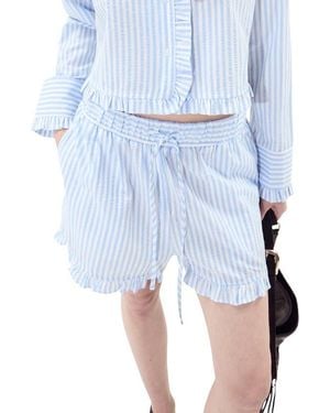 DELUC Stripe Ruffle Hem Shorts - Blue