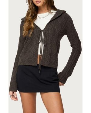 Edikted Jayla Cable Knit Hooded Cardigan - Black