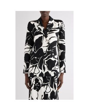 Dries Van Noten Floral Screenprint Jacquard Longline Blazer - Black