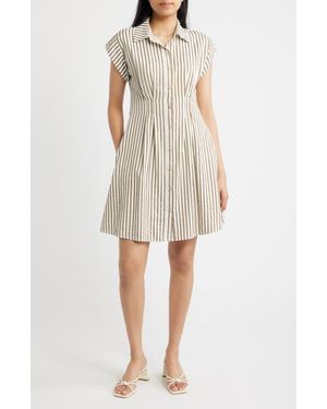 Julia Jordan Striped Button Front Shirtdress - Natural