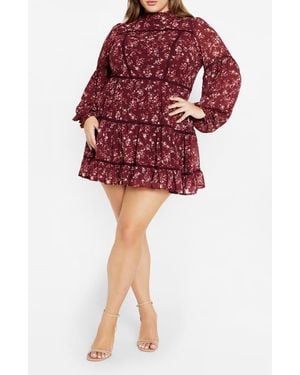 City Chic Lennox Floral Long Sleeve Dress - Red