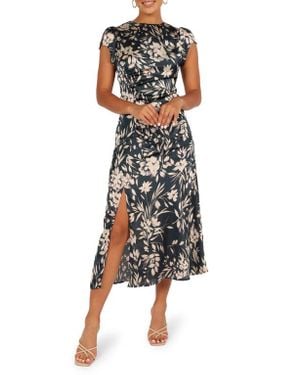 Petal & Pup Lisbeth Floral Cap Sleeve Satin Midi Dress - Multicolor