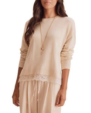 Splendid Georgie Lace Trim Sweater - Brown