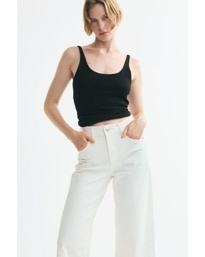 H&M Wide High Waist Ankle Jeans - Black