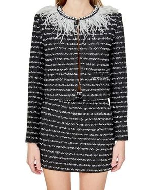 Endless Rose Feather Trim Tweed Jacket - Black