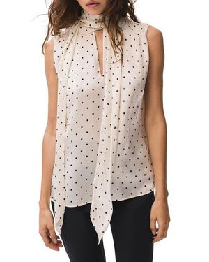 Mint Velvet Polka Dot Tie Neck Top - Natural
