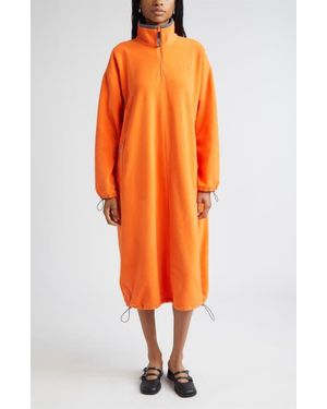 Sandy Liang Sloan Long Sleeve Fleece Half Zip Midi Dress - Orange