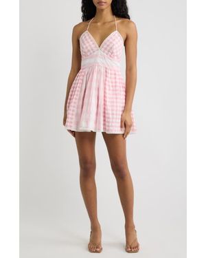 LoveShackFancy Arletta Gingham Halter Minidress - Pink