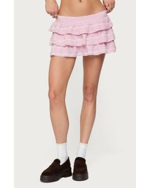 Edikted Margaux Low Rise Tiered Ruffle Miniskort - Pink