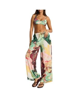 Sea Level Marbleized Print Cover-Up Pants - Yellow