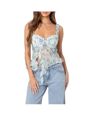 Edikted Floral Cascade Ruffle Camisole - Blue