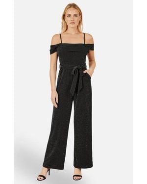 Yumi' Sparkle Stretch Bardot Jumpsuit - Black