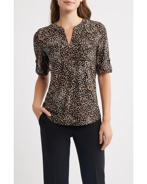 Anne Klein Print Roll Tab Top - Black