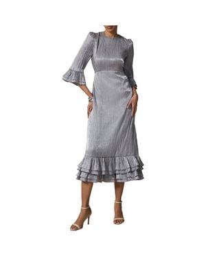 Mint Velvet Metallic Ruffle Sleeve Midi Dress - Gray