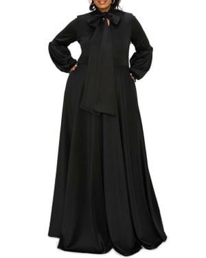 L I V D Bella Donna Long Sleeve Ribbon Tie Dress - Black
