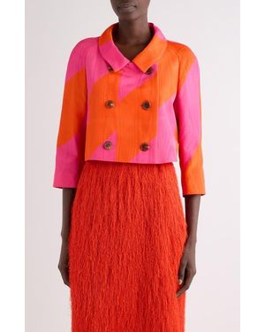 Dries Van Noten Vipa Broken Stripe Crop Moiré Jacket - Red